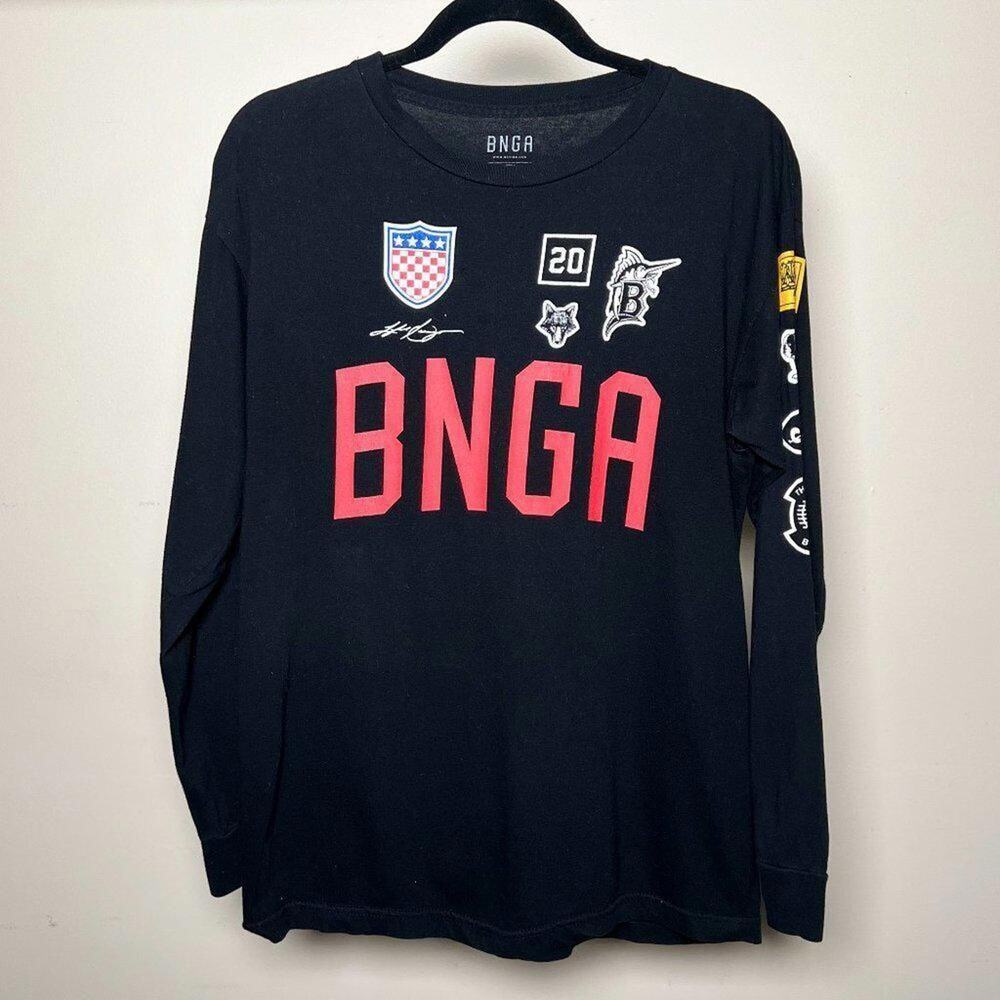 BNGA Black Long‎ Sleeve Graphic Sport Shirt Mens M